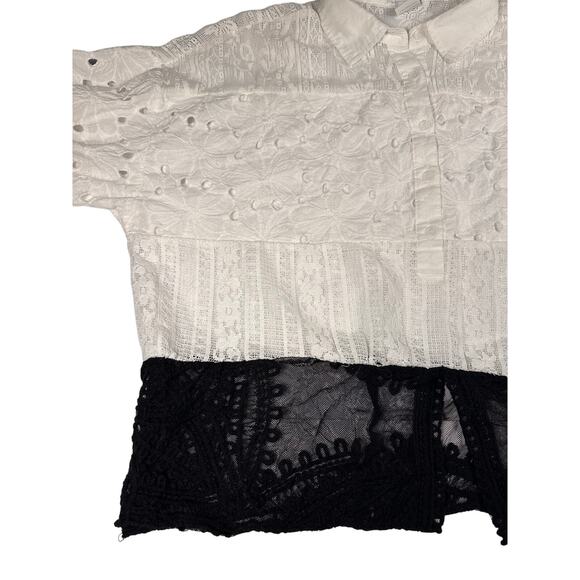 Vintage Mixed-Lace Contrast Blouse – White & Black – Size M/XL RomanticGoth - Picture 6 of 8
